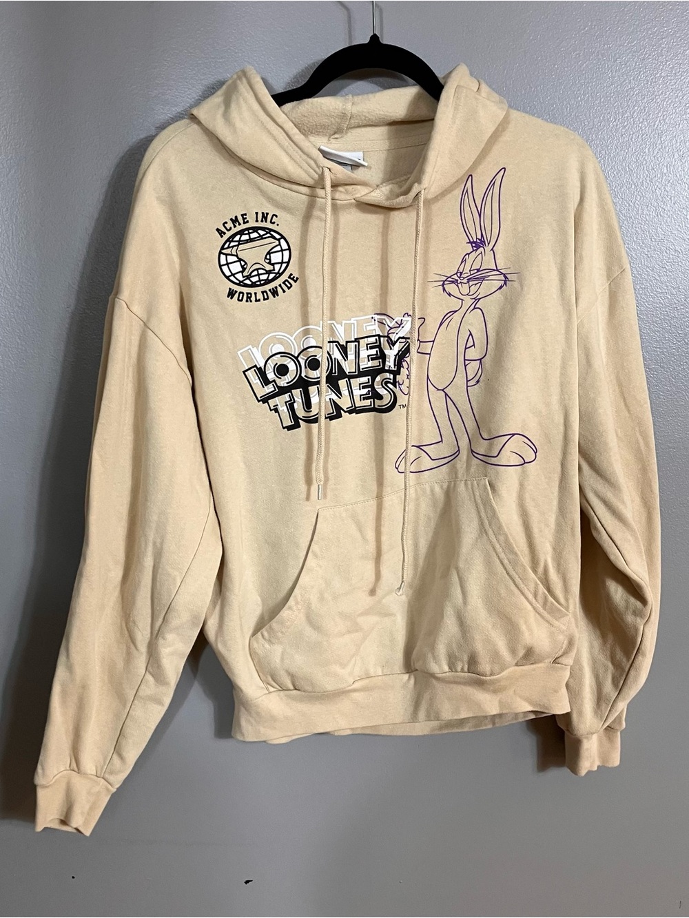 Looney‎ Tunes Acme Worldwide Marvin The Martian Hoodie Cream Purple Medium